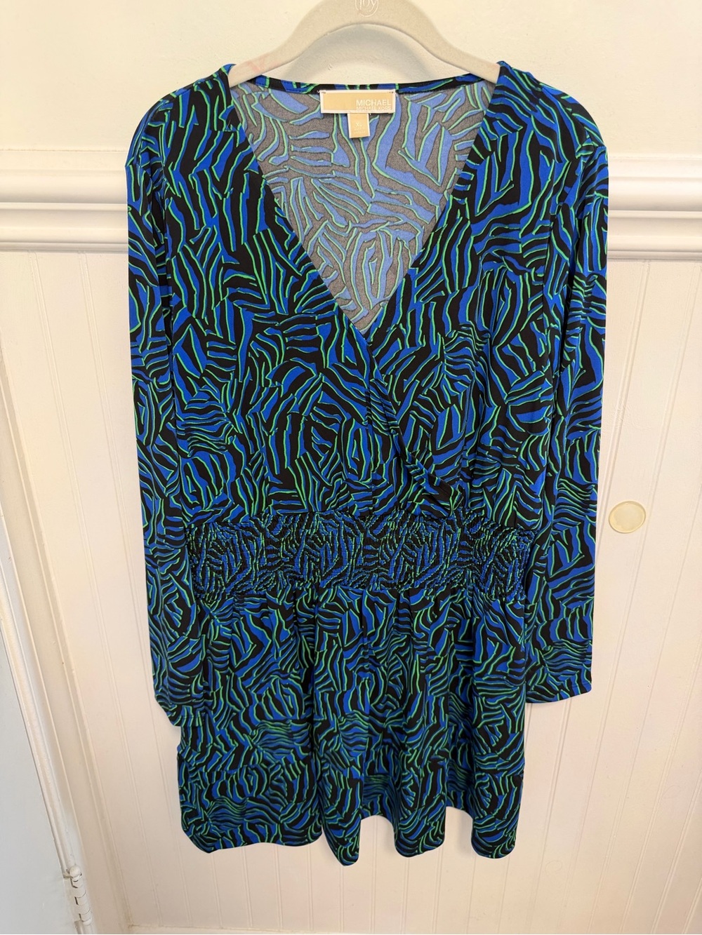 Michael Kors Blue and Green Long Sleeve Dress